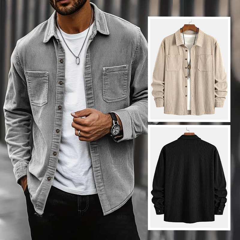 Jaqueta Casual Masculina em Veludo Canelado Adequado para Uso Diário Estilo Primavera Outono Camisa