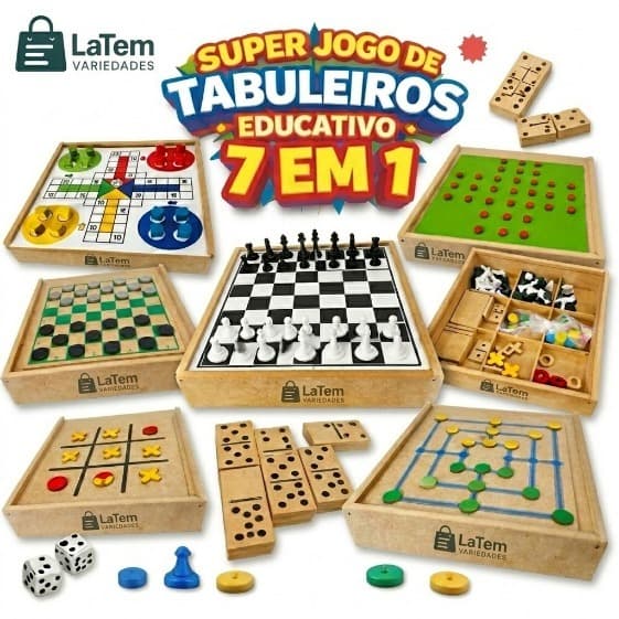 Jogo De Tabuleiro Educativo Madeira 8 Em 1 7em1 Xadrez Dama Ludo Trilha Dominó Infantil Família Estojo Organizador