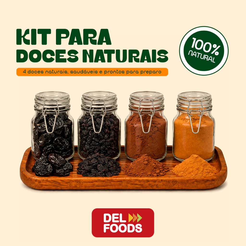 Kit Mixs de Doces Naturais com Ameixa Uva Passa e Cacau em Pó Energia Saudável e Sabor Sem Culpa