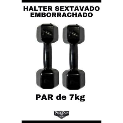 Par Halter Sextavado Emborrachado 7kg - Peso de academia Musculação Treino em Casa Funcional CrossF