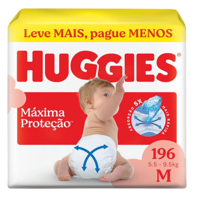 Fralda Huggies Supreme Care M 196 Unidades tecnologia Xtra-Flex Hiper Pacote Econômico