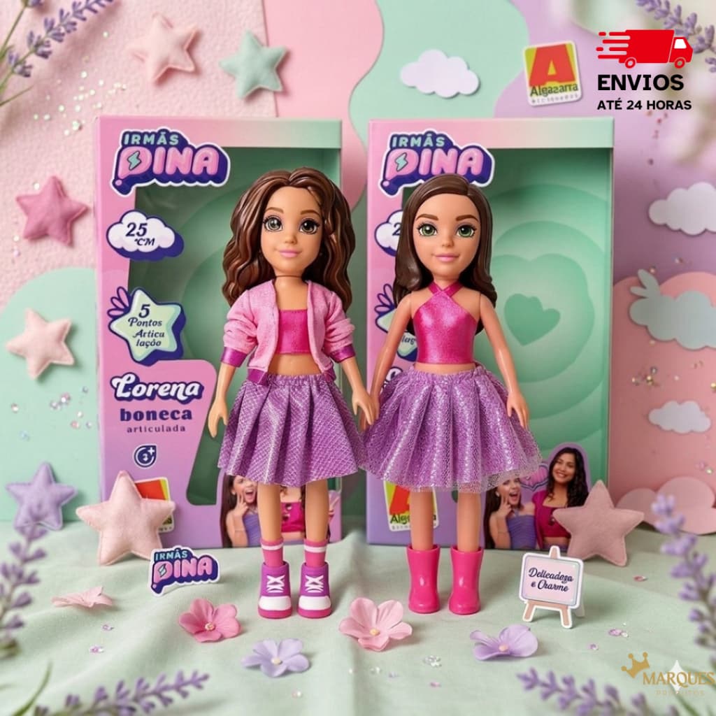 Boneca Lorena + Manu 25 cm Vinil Articulada Irmãs Pina Original