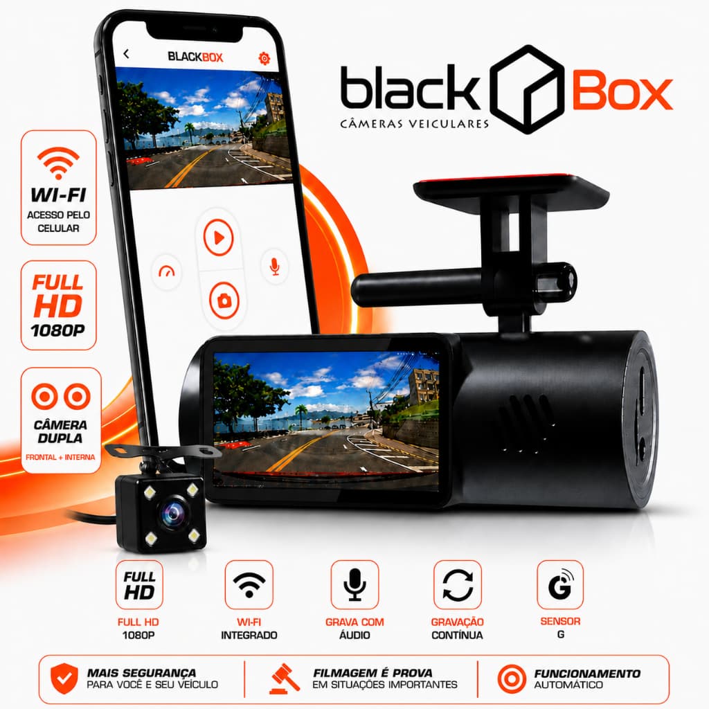 Black Box GP2 Dual - Câmera Veicular Dupla Wifi Full HD (Carro Automotiva Uber App)