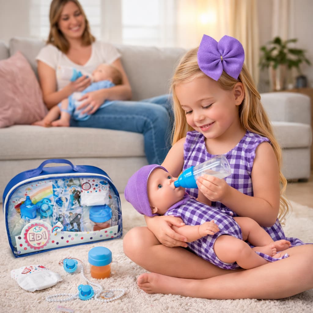 Kit Cuidados Bebe Reborn Azul Acessorios Boneca Mamadeira magica Fralda Copo Suco Chupeta Brinquedos