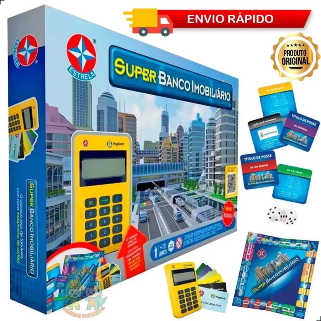 JOGO SUPER BANCO IMOBILIÁRIO  - MAQUININHA DE CARTÃO PAGBANK ESTRELA BRINQUEDO MESA TABULEIRO FAMÍLIA EDUCATIVO