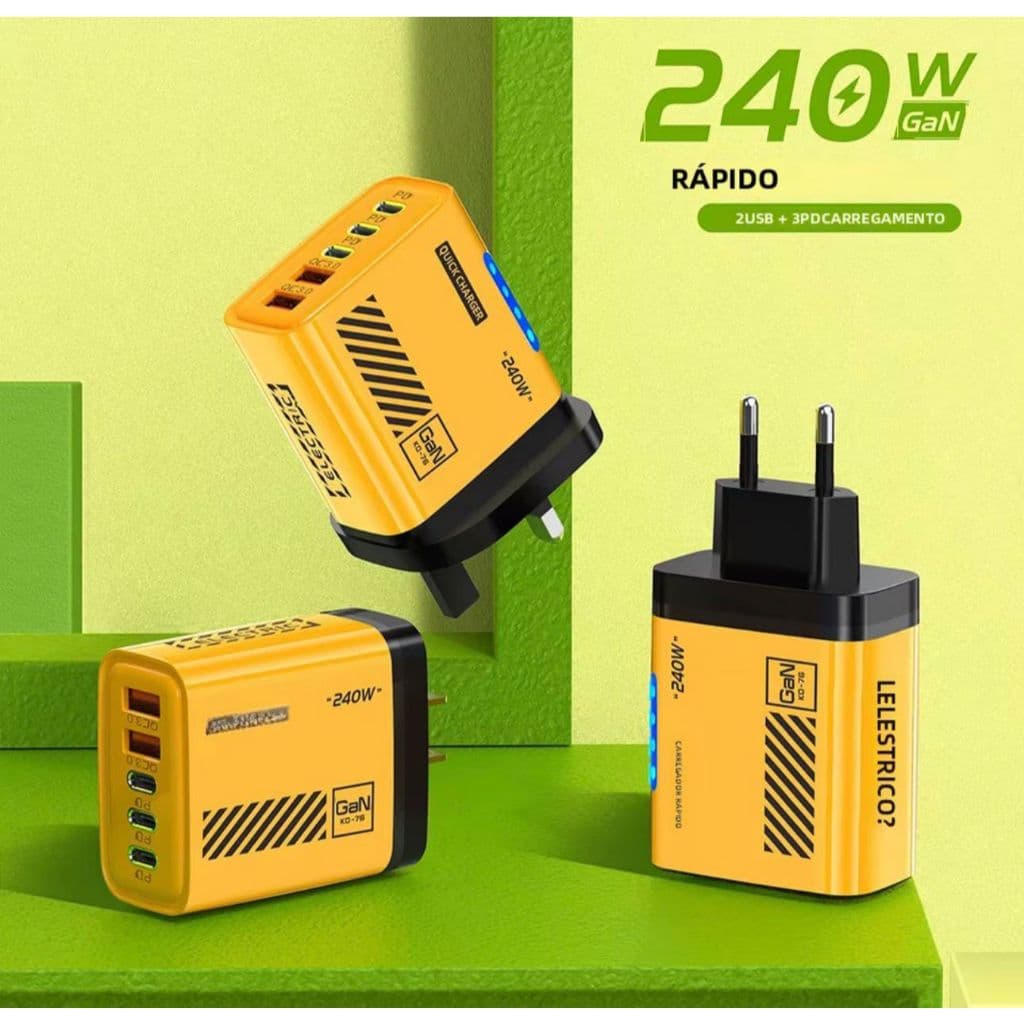 Carregador tomada para Celular Turbo 5 Portas USB-C PD 3.0 Carga Rápida Universal Bivolt Tipo C