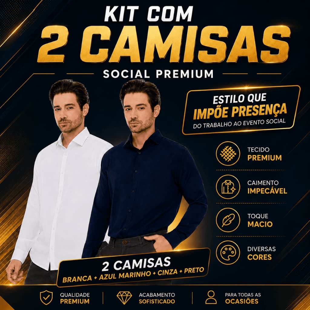 Kit 2 Camisa Social Masculina Slim Fit Manga Longa Elegante Casual Confortável Premium Passa Fácil