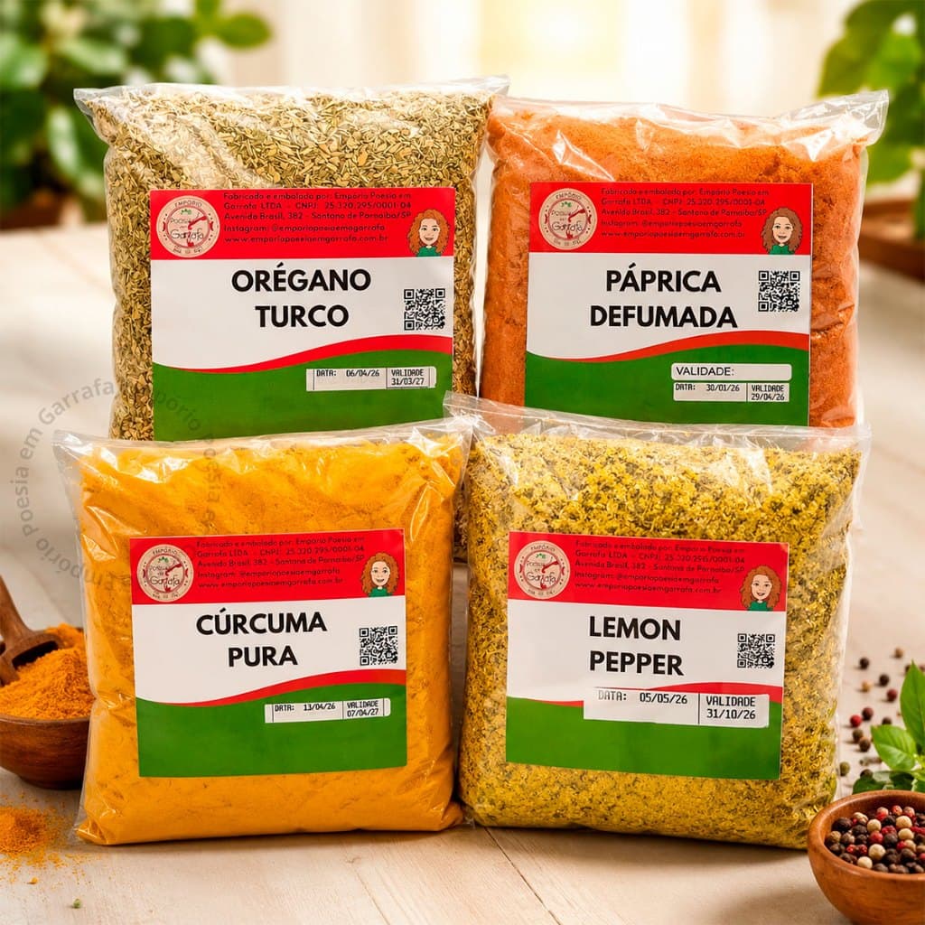 Kit Temperos Naturais Alta Qualidade Cúrcuma Orégano Páprica Lemon Pepper 2kg Condimentos