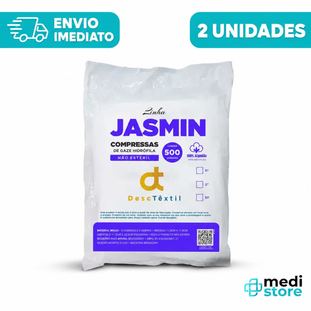 Kit com 2 - Compressa de Gaze 13 Fios Jasmin com 500 Un Cada - Envio Imediato