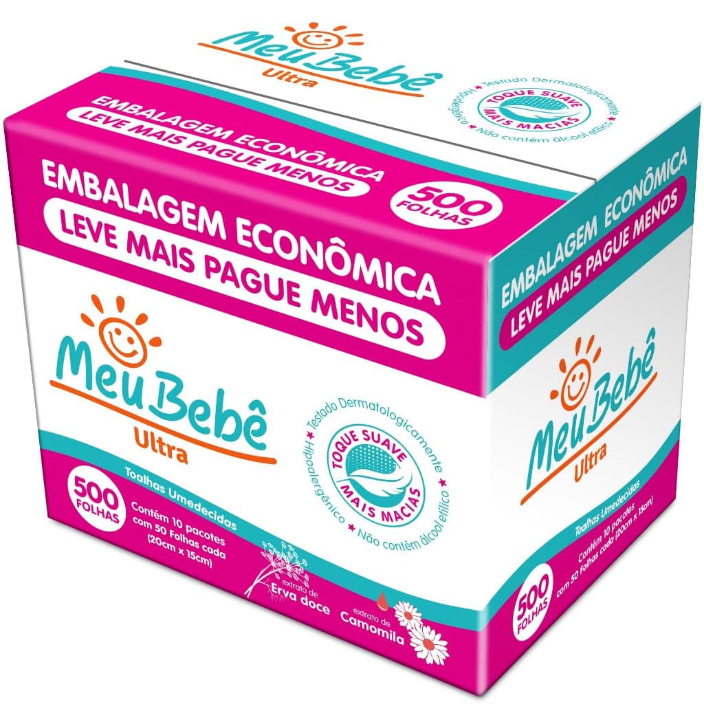 Toalha Umedecida lenço umedecido caixa fechada Meu Bebê Ultra 500 Folhas