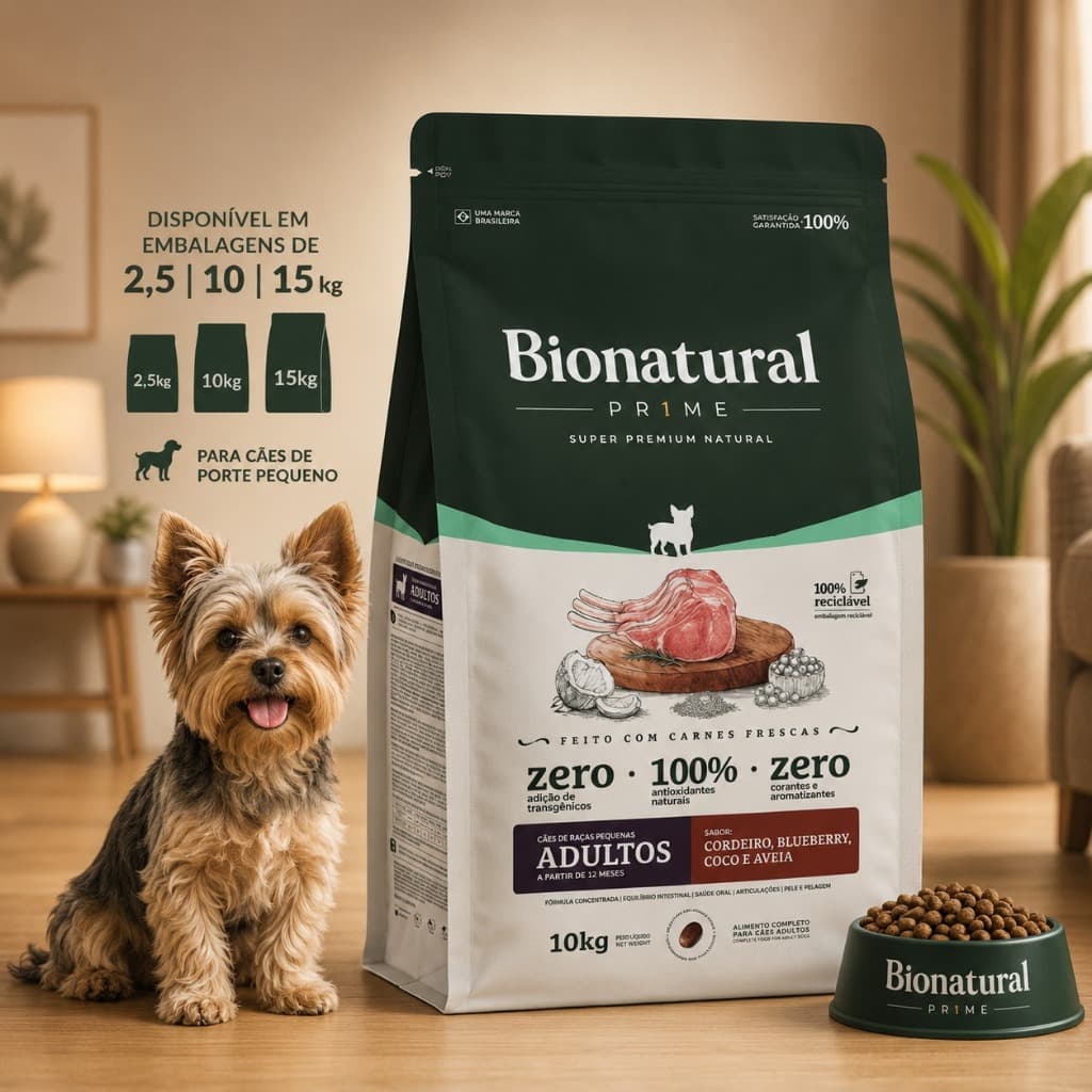 Ração bionatural Prime Cordeiro Blueberry Coco Aveia para Cães Adultos Raças Pequenas 10KG