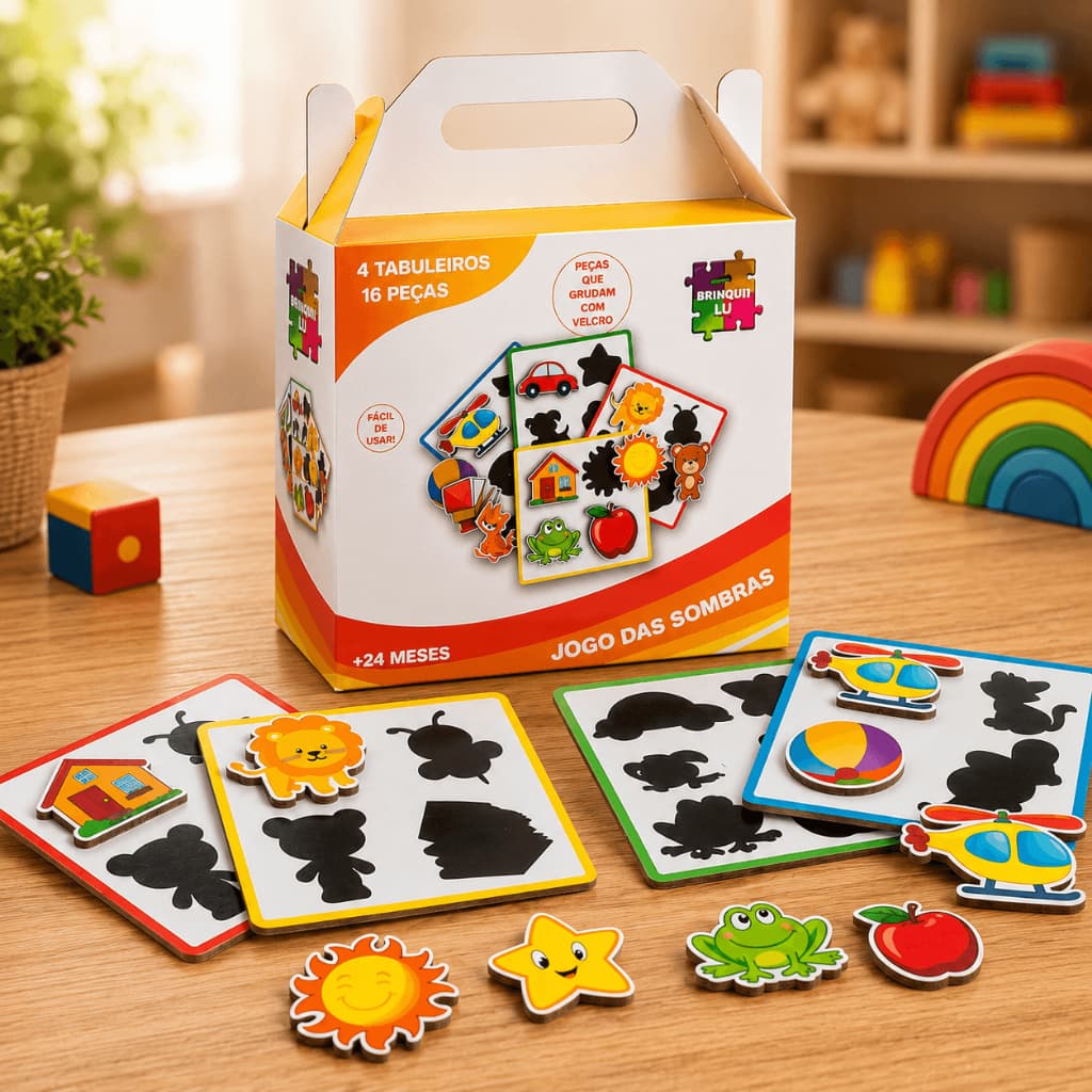 Kit com 4 Tabuleiros Jogo Das Sombras Brinquedo Educativo 16 Peças