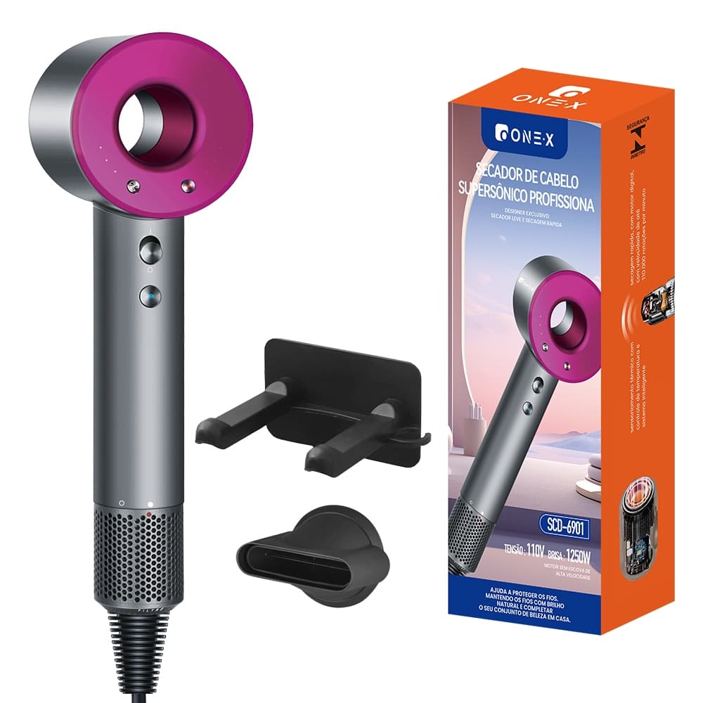 Secador de Cabelo Profissional ONEX SCD-6901, 1250W, Design Vazado, 110V,Roxo