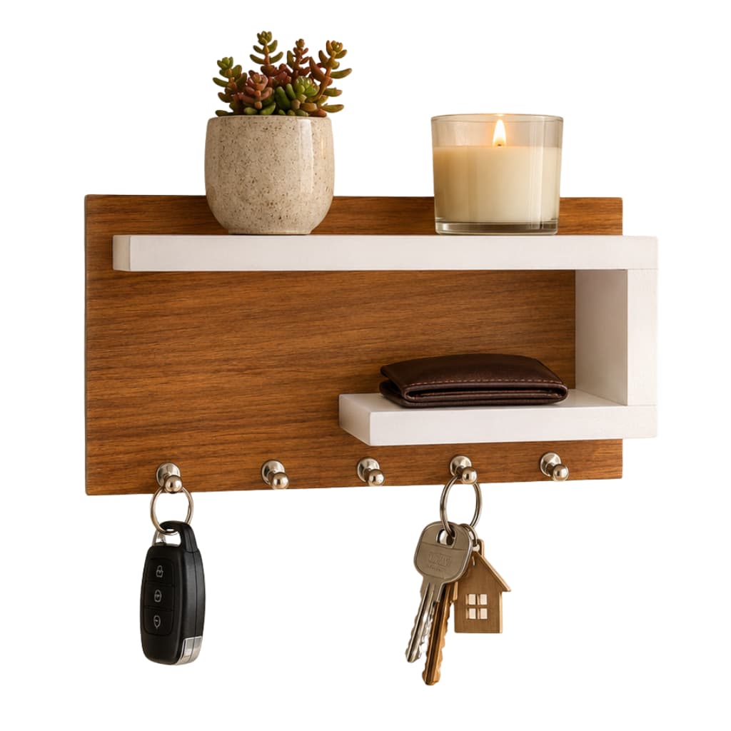 Porta Chaves Decorativo Organizador de Parede com Prateleira Porta Objetos Suporte Entrada Casa MDF
