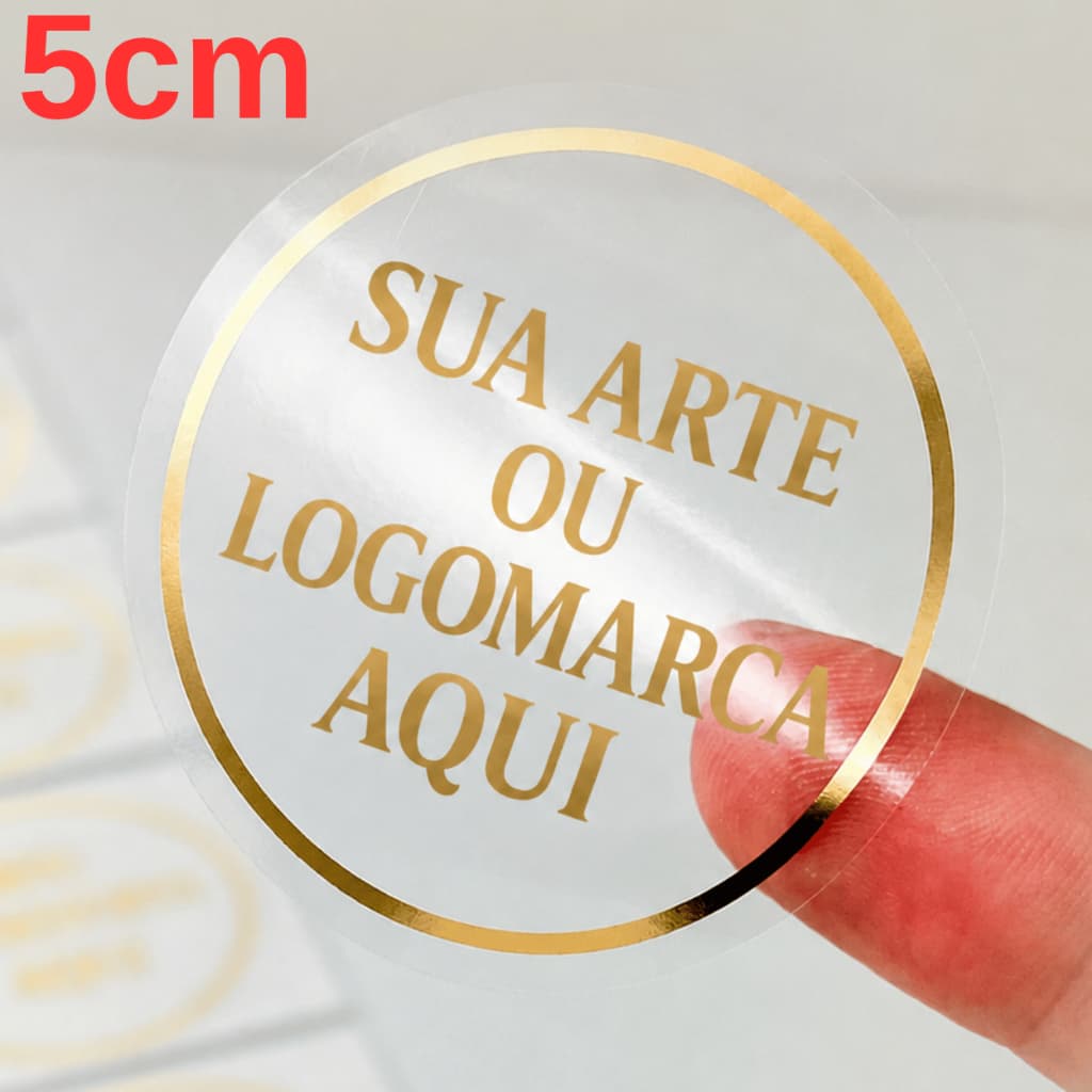 Adesivo personalizado 5cm redondo ou quadrado transparente sua arte ou logo aqui dourado prata preto