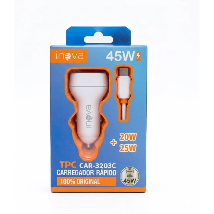 Carregador Veicular Turbo 45W Inova TPC CAR-3203C com Cabo USB-C