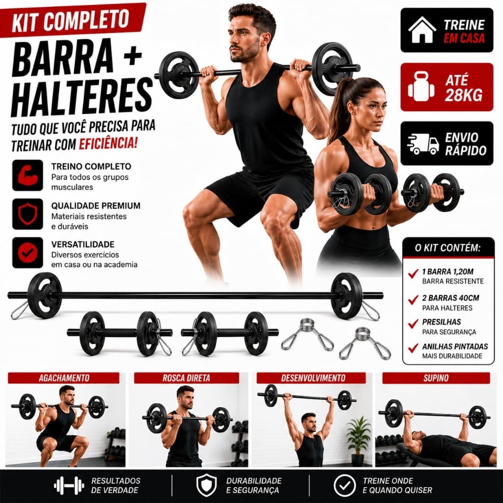 Kit Completo Body Pump + Barra De Mão E Ate 28kg De Anilhas Pintada Treino em Casa