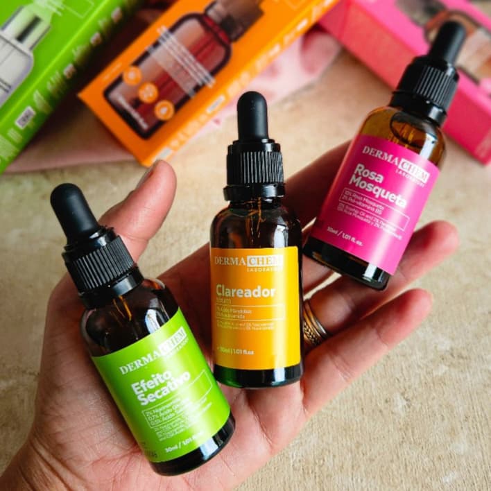 Kit 3 Séruns Faciais Dermachem Vitamina C Ácido Salicílico Rosa Mosqueta para Pele Oleosa e Sensível