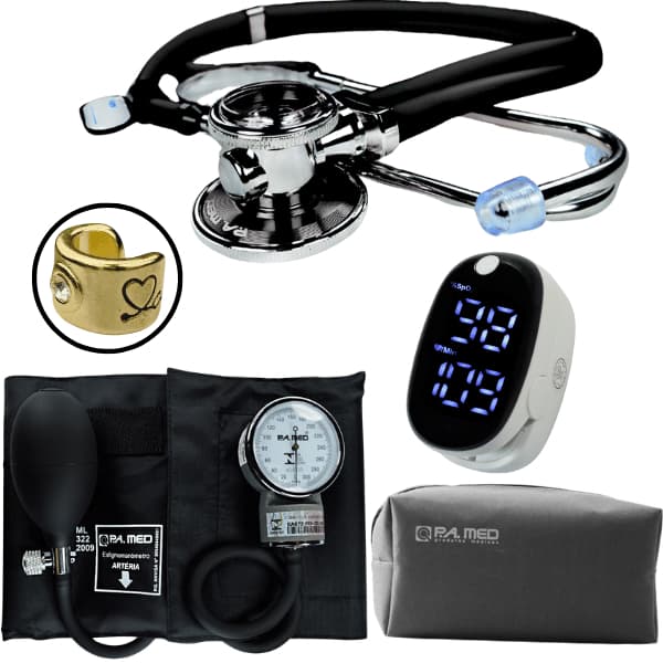 Kit Enfermagem Aparelho de Pressao Arterial Esteto Rappaport Duplo Adulto Pediatrico P.A. MED Incoterm