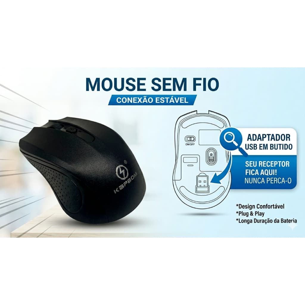 Mouse Sem Fio 1600dpi Compacto Alcance 10m Notebook Pc KA-633