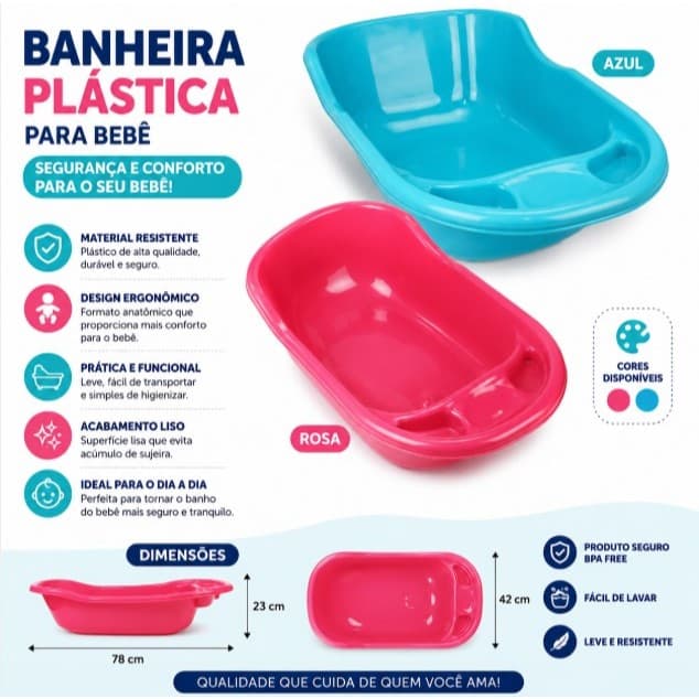 Banheira Infantil Grande 30 litros  Plástica Reforçada Confortável e Durável -Arqplast