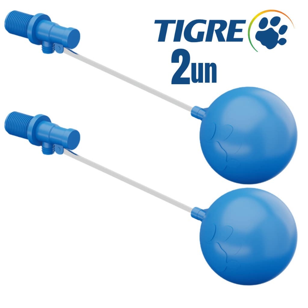 Kit 2 Torneira Boia 3/4" Tigre Para Caixa D'água Haste Alumínio Universal Alta Vazão Válvula 25mm Tigre Original