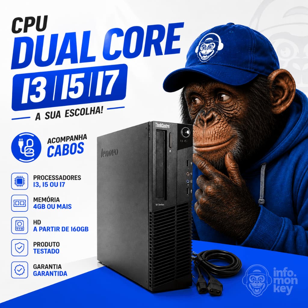 CPU PC BARATO DUAL CORE I3 I5 I7 COM CABOS - WINDOWS E OFFICE