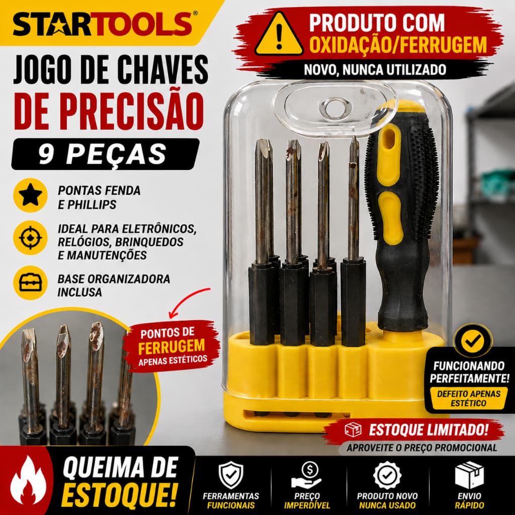 Kit Chaves de Precisão 9 Peças Startools Promoção Queima de Estoque produto com Avaria