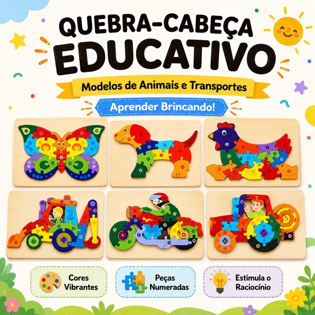 Quebra Cabeça de Madeira Brinquedo Educativo Infantil Com Peças de Encaixe Brinquedo Pedagógico