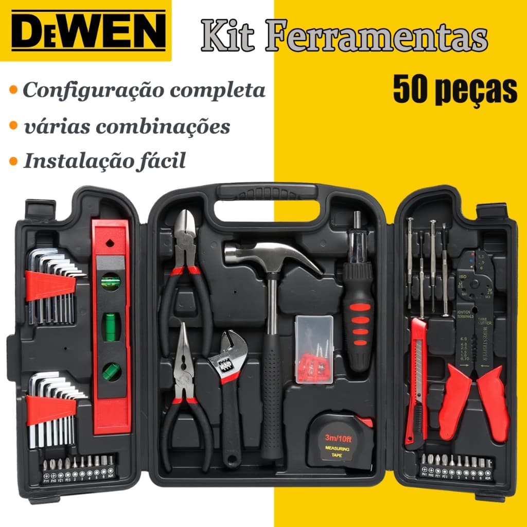 Kit Ferramentas Manuais Completo 50Peças Chave Alicate Manual Oficina Pontas Alicate de Corte Diagonal e Martelo de Unha