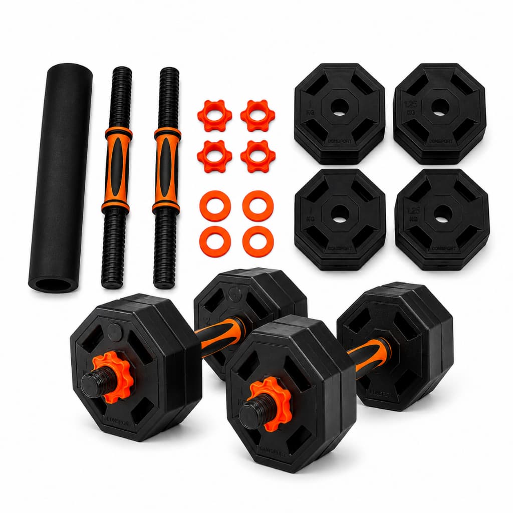 Kit Halteres Premium 6 Em 1 Musculação 9kg Ajustável Barra Anilha Treino em Casa Consport