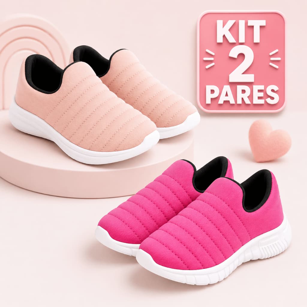 Kit 2 Pares Tênis Infantil Menina Casual Calce Fácil Macio Confortável