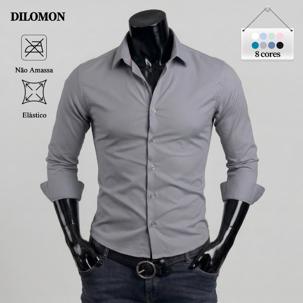 Dilomon Camisa Social Masculina Slim Fit - Não Amassa Respirável Elastano - Manga Lisa Fácil de Cuidar