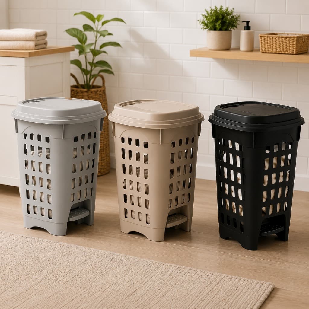 Cesto De Roupas Suja Telado C/ Tampa E Pedal 35L Plástico Cesto Para Roupas Sujas Organizaçao Banheiro Lavanderia Quarto