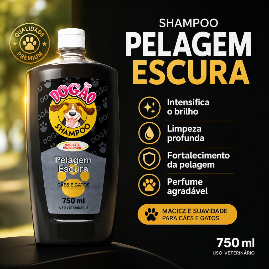 Kit Shampoo Pet Pelos Escuros 750ml para Cachorro ou Gato Realce da Cor Brilho Intenso