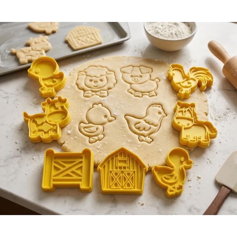 Kit Cortadores e Carimbos de Massa de biscoito Pasta Americana Massinha de modelar Animais da Fazendinha