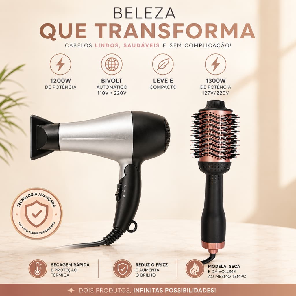 BELLE HAIR PRO Secador de Cabelo Portátil Profissional 1200W Bivolt Automático Compacto Potente Leve