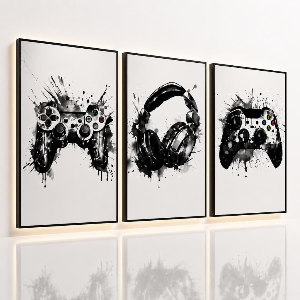 Quadro Decorativo Controle Videogame Gamer Fone Headset 122x60 Quarto