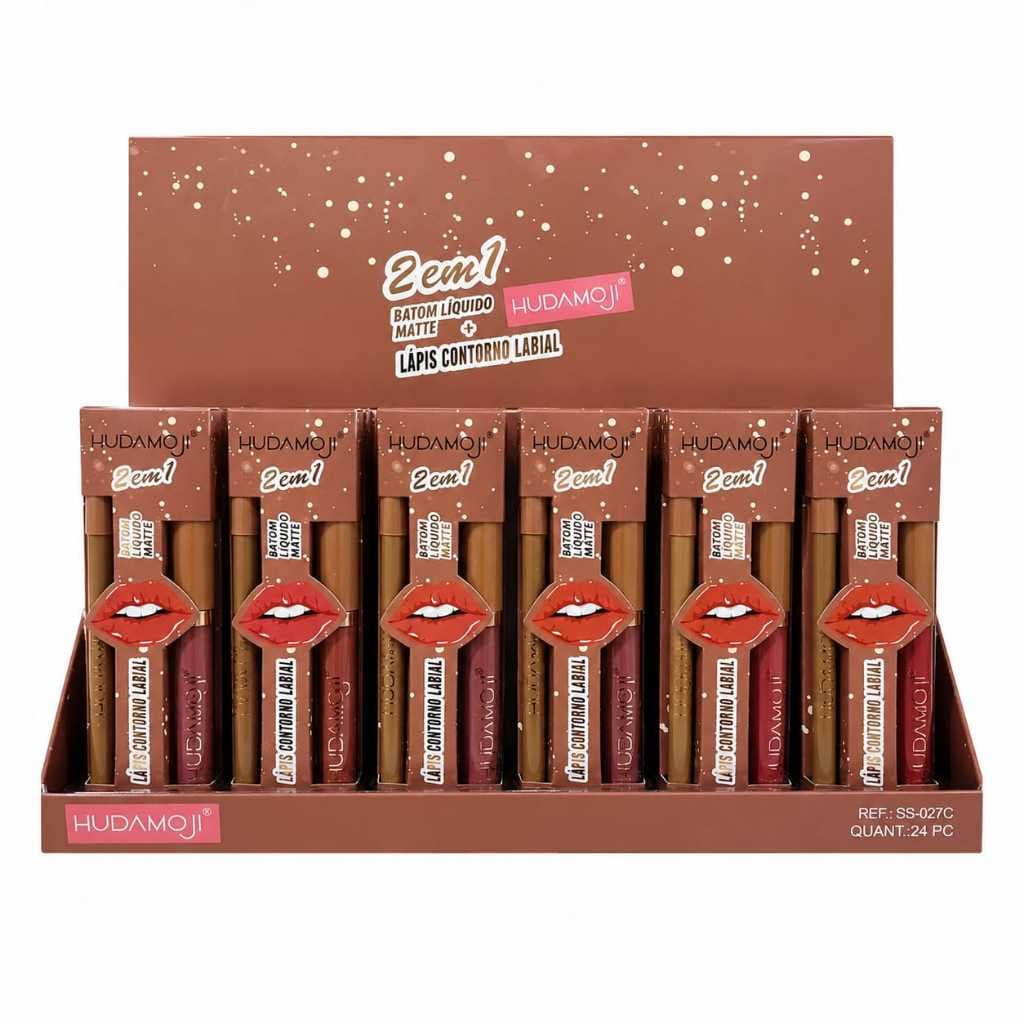 BOX/24 Unidades  2 em1 Batom Líquido Matte + Lápis Labial de Contorno Hudamoji (SS027B) (SS027C)