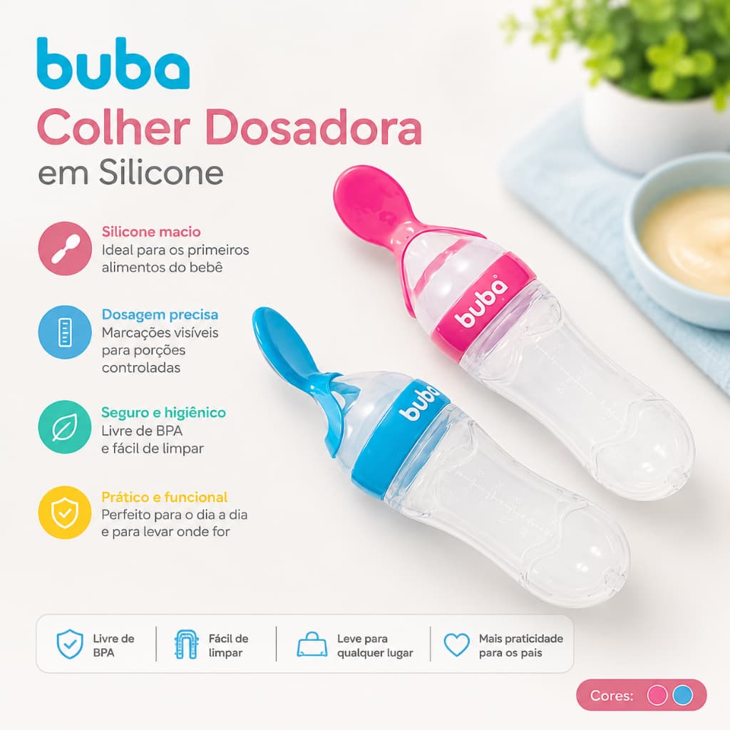 Mamadeira Colher Dosadora Buba 90ml | Ideal para Papinhas e Frutinhas – Enxoval do Bebê