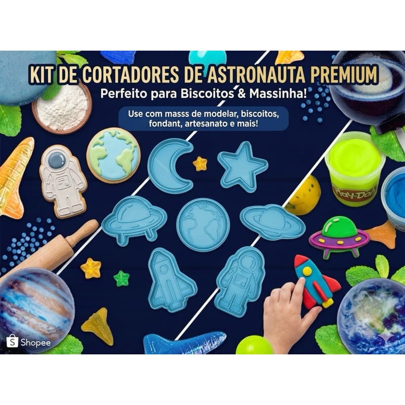 🚀 Kit Cortadores de Astronauta e Espaço Premium – Biscoito e Massinha de Modelar 👩‍🚀
