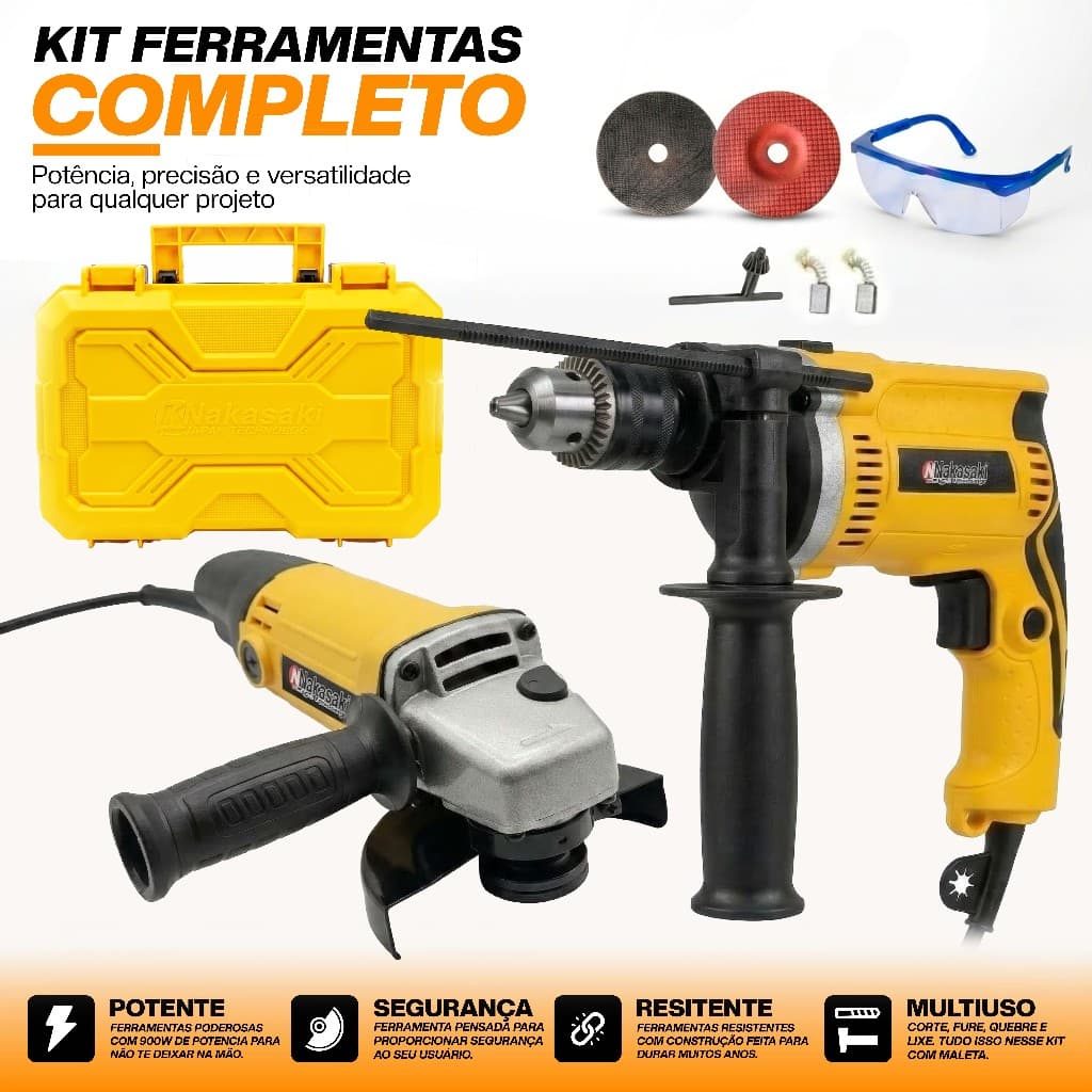 Furadeira De Impacto Parafusadeira E Lixadeira Esmerilhadeira 1000w Profissional Com Maleta Nakasaki