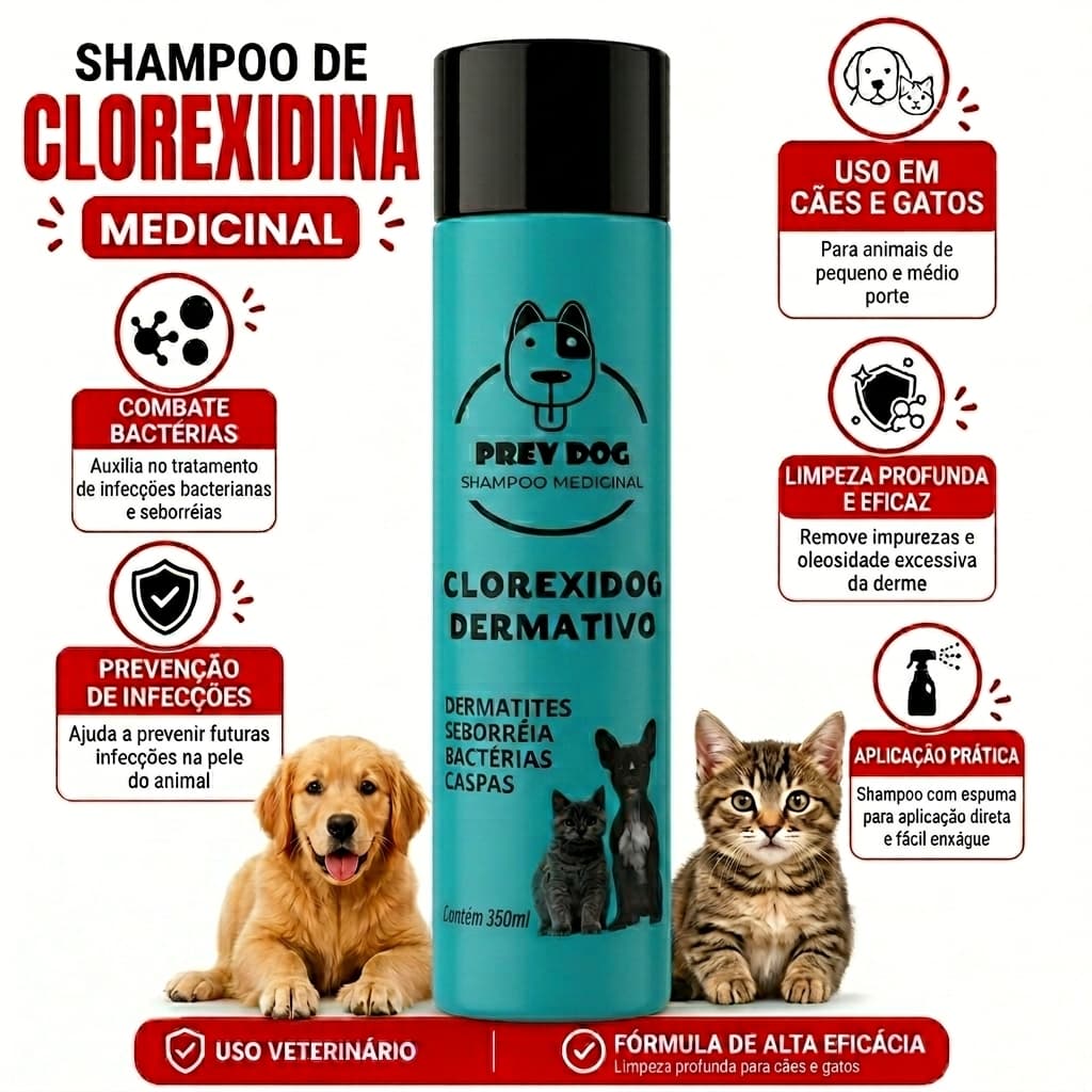 Shampoo Clorexidina para Dermatite Coceira Seborreia Prev Dog 350 Ml