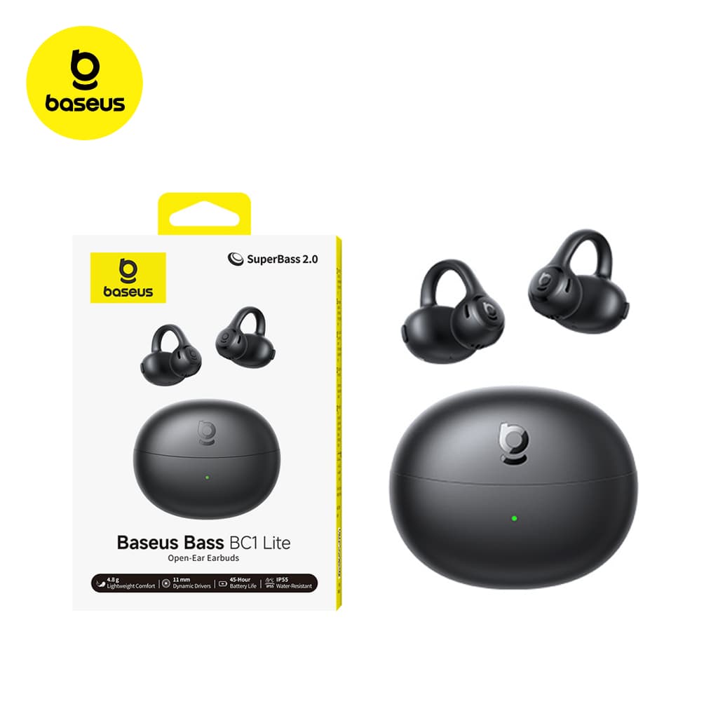 Fone Baseus BC1 Bluetooth 6.0 Open-Ear Earclip Som Potente Graves IP55 Bateria Longa 38h Som Potente
