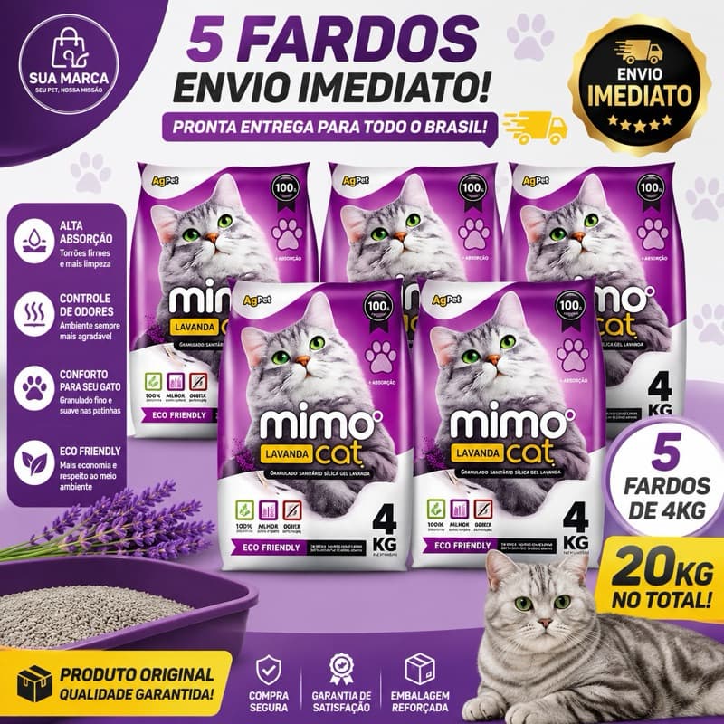Areia Sanitária Mimocat Lavanda Argipet Fardo de 20kg para Gatos com Cheiro