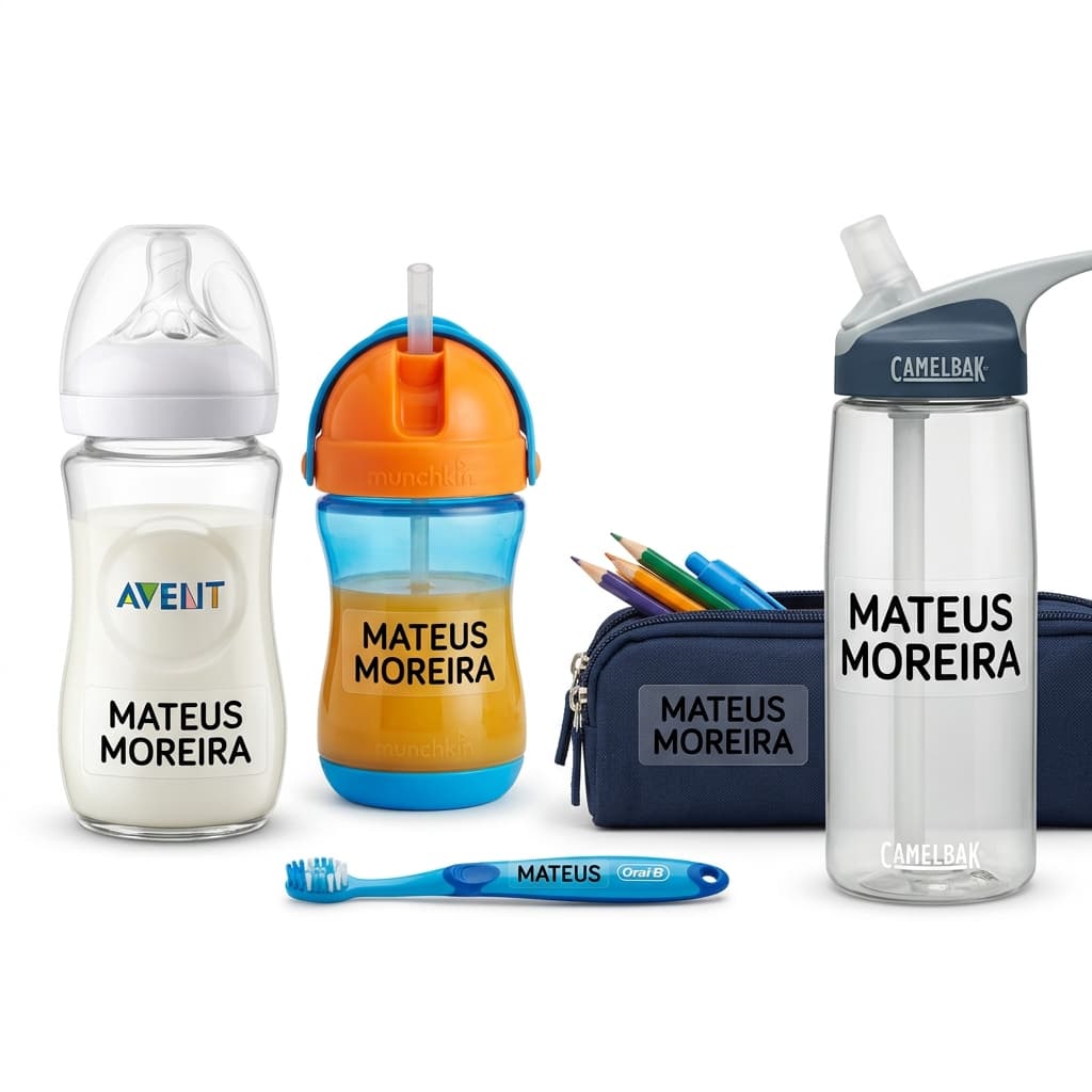 Etiquetas Adesivas Vinil Personalizadas À Prova D'água Para Material Escolar Creche Objetos De Bebê Mamadeira
