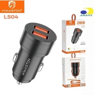Carregador Veicular para Celular Turbo 2 Saídas USB 4.8A Tipo C Carga Rápida com Cabo H'maston