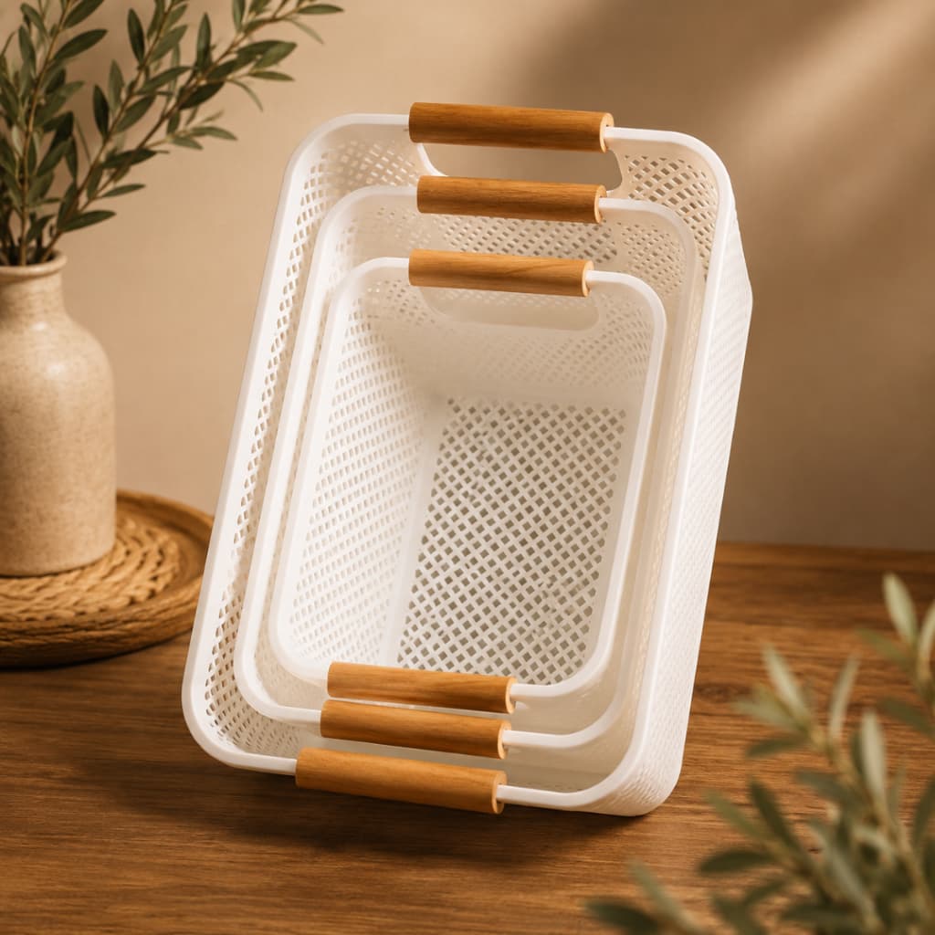 Cesto organizador com alças em bambu – Multiuso para casa, banheiro, lavanderia e escritório