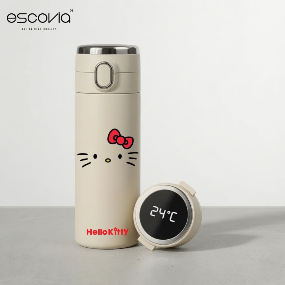 Garrafa Térmica Sanrio Hellow Kitty Aço Inoxidavel Parede Dupla 420ml com Termômetro Digital