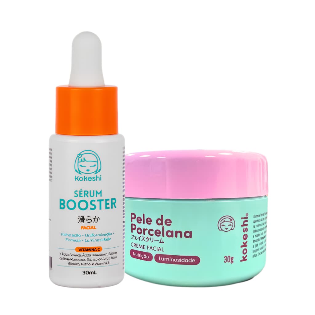 Kit Creme Pele de Porcelana e Sérum Booster Vitamina C Kokeshi Hidratantes